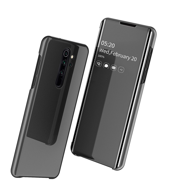 Espejo Superficie De La Cubierta De Cuero Del Teléfono Ventana Para Xiaomi Redmi Nota 8 Pro - Negro-1