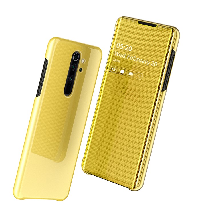 Mirror Surface View Window Leather Phone Cover for Xiaomi Redmi Note 8 Pro - Gold-1