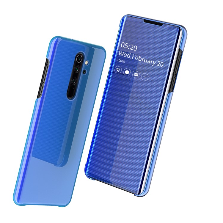 Mirror Surface View Window Leather Phone Cover for Xiaomi Redmi Note 8 Pro - Blue-1