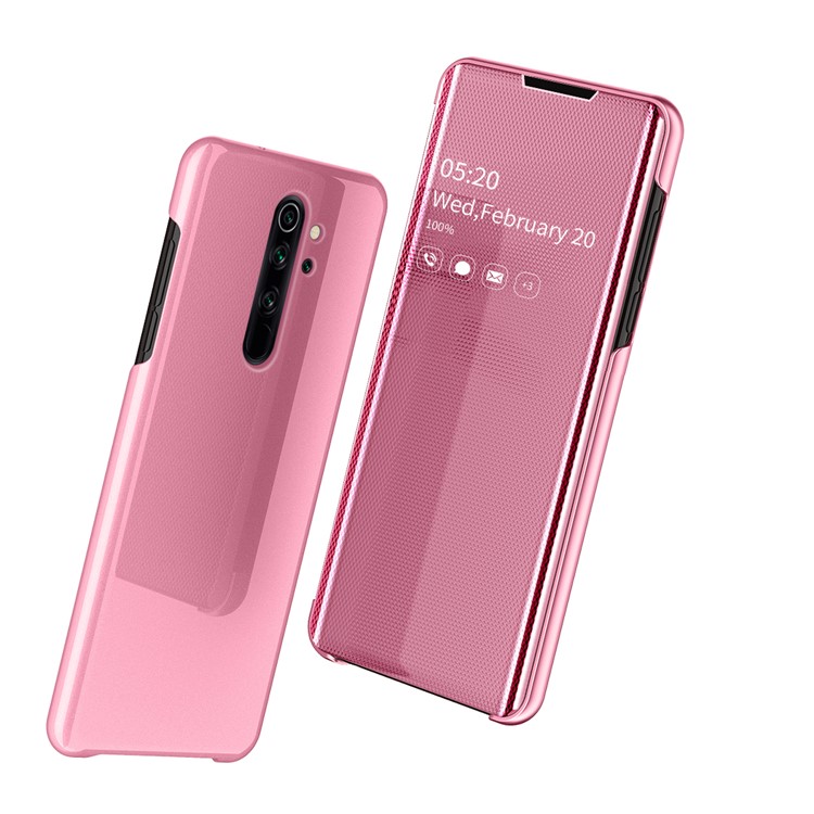 Mirror Surface View Window Leather Phone Cover for Xiaomi Redmi Note 8 Pro - Pink-1