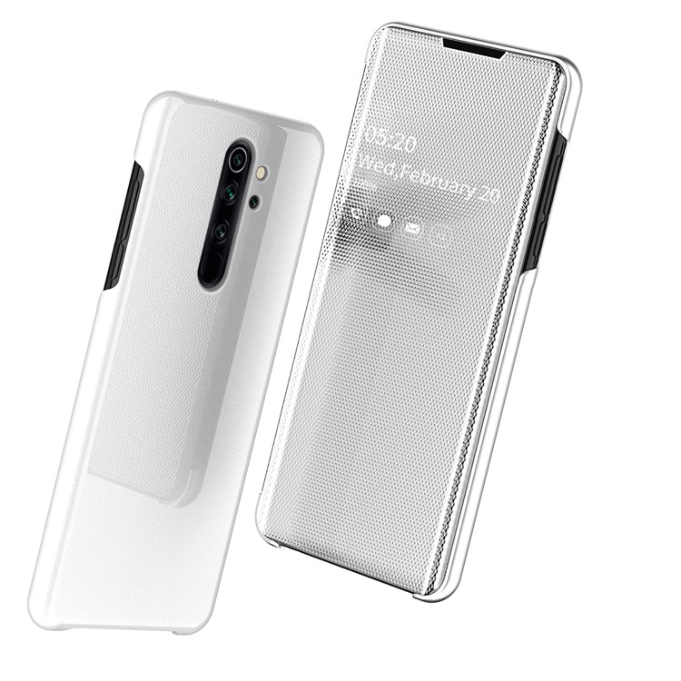 Mirror Surface View Window Leather Phone Cover for Xiaomi Redmi Note 8 Pro - White-1