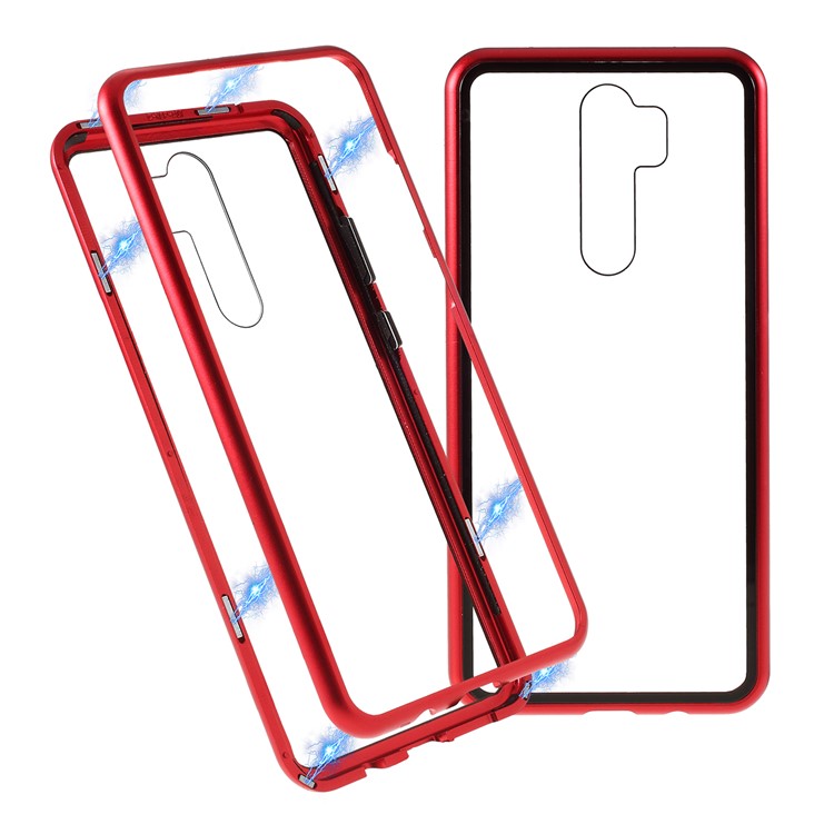 Armação De Metal Magnético + Telefone Celular Capa Protetora Volta Vidro Temperado Para Xiaomi Redmi Nota 8 Pro - Vermelho-1