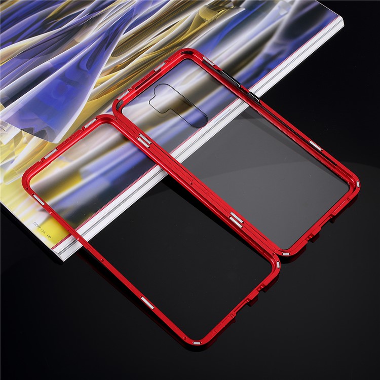 Armação De Metal Magnético + Telefone Celular Capa Protetora Volta Vidro Temperado Para Xiaomi Redmi Nota 8 Pro - Vermelho-13