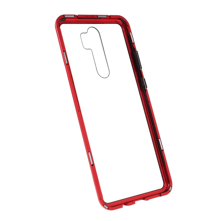 Armação De Metal Magnético + Telefone Celular Capa Protetora Volta Vidro Temperado Para Xiaomi Redmi Nota 8 Pro - Vermelho-2