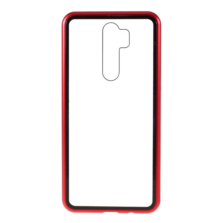 Armação De Metal Magnético + Telefone Celular Capa Protetora Volta Vidro Temperado Para Xiaomi Redmi Nota 8 Pro - Vermelho-4