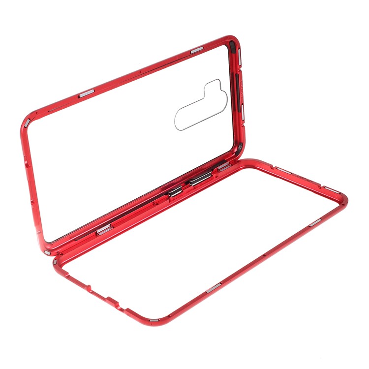 Armação De Metal Magnético + Telefone Celular Capa Protetora Volta Vidro Temperado Para Xiaomi Redmi Nota 8 Pro - Vermelho-8