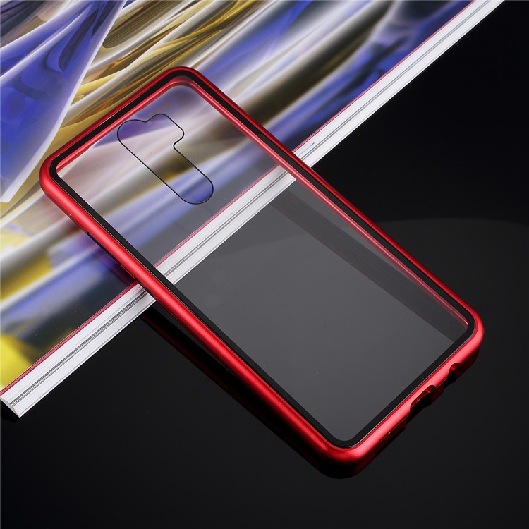 Armação De Metal Magnético + Telefone Celular Capa Protetora Volta Vidro Temperado Para Xiaomi Redmi Nota 8 Pro - Vermelho-9
