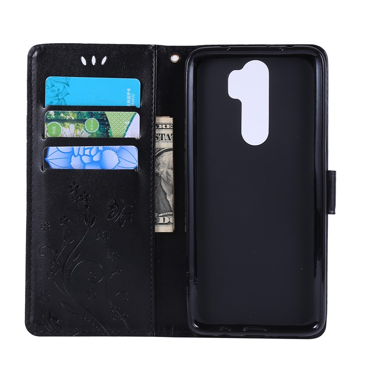 Imprint Butterfly Flower PU Leather Wallet Case for Xiaomi Redmi Note 8 Pro - Black-5