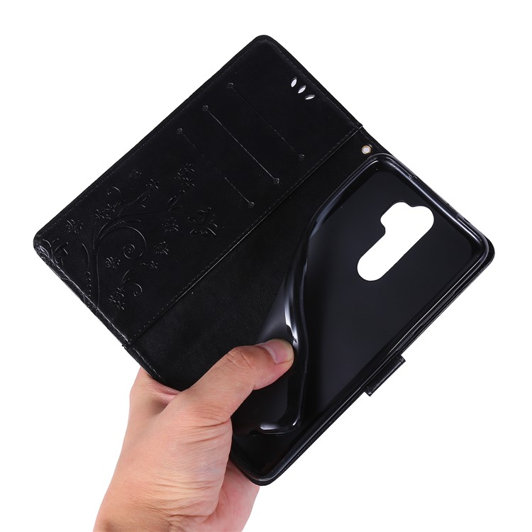 Imprint Butterfly Flower PU Leather Wallet Case for Xiaomi Redmi Note 8 Pro - Black-6
