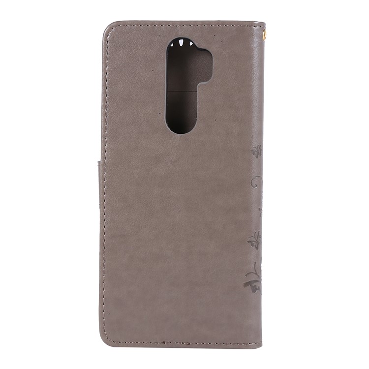 Imprint Butterfly Flower PU Leather Wallet Case for Xiaomi Redmi Note 8 Pro - Grey-2