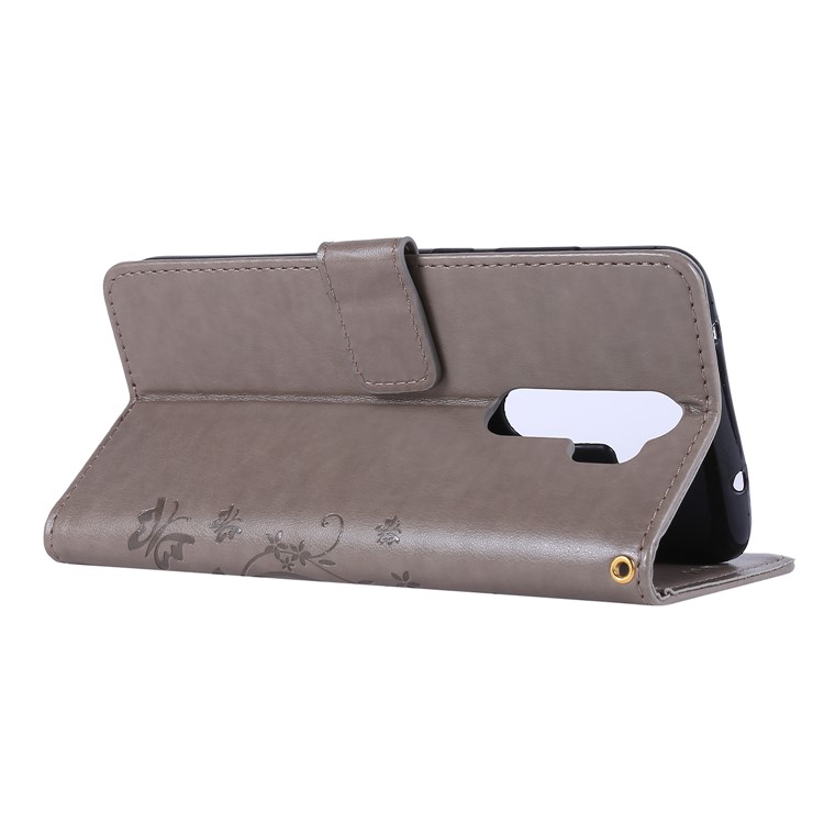 Imprint Butterfly Flower PU Leather Wallet Case for Xiaomi Redmi Note 8 Pro - Grey-4