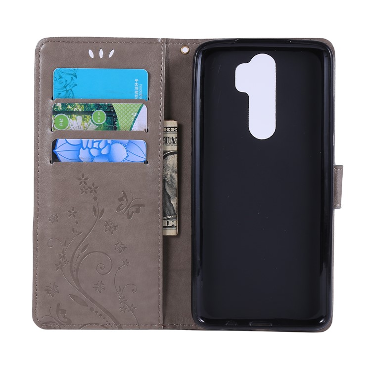 Imprint Butterfly Flower PU Leather Wallet Case for Xiaomi Redmi Note 8 Pro - Grey-5