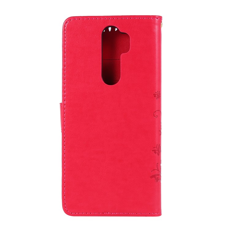 Imprint Butterfly Flower PU Leather Wallet Case for Xiaomi Redmi Note 8 Pro - Red-2