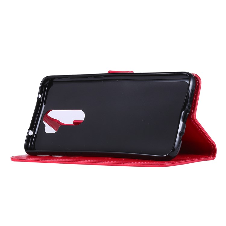 Imprint Butterfly Flower PU Leather Wallet Case for Xiaomi Redmi Note 8 Pro - Red-3