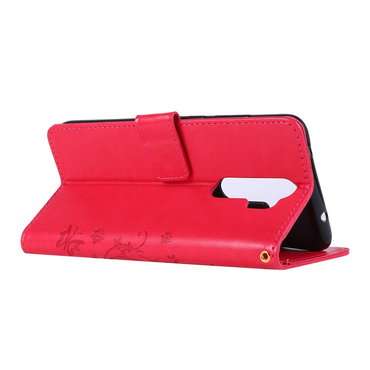 Imprint Butterfly Flower PU Leather Wallet Case for Xiaomi Redmi Note 8 Pro - Red-4