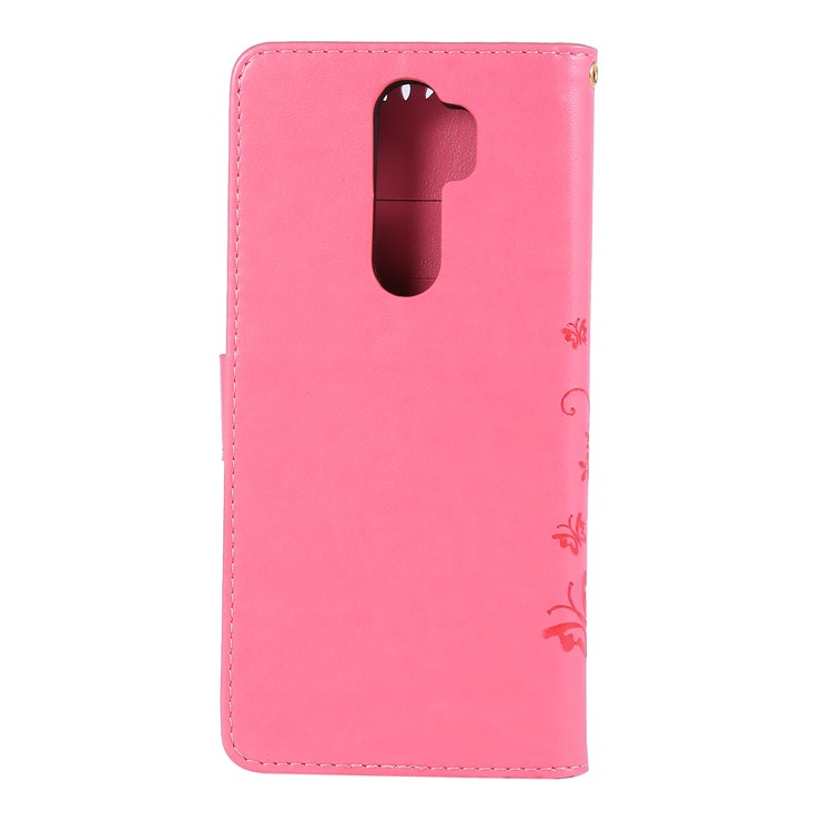 Imprint Butterfly Flower PU Leather Wallet Case for Xiaomi Redmi Note 8 Pro - Pink-2