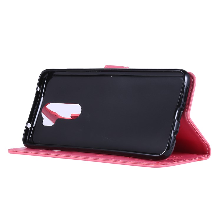 Imprint Butterfly Flower PU Leather Wallet Case for Xiaomi Redmi Note 8 Pro - Pink-3