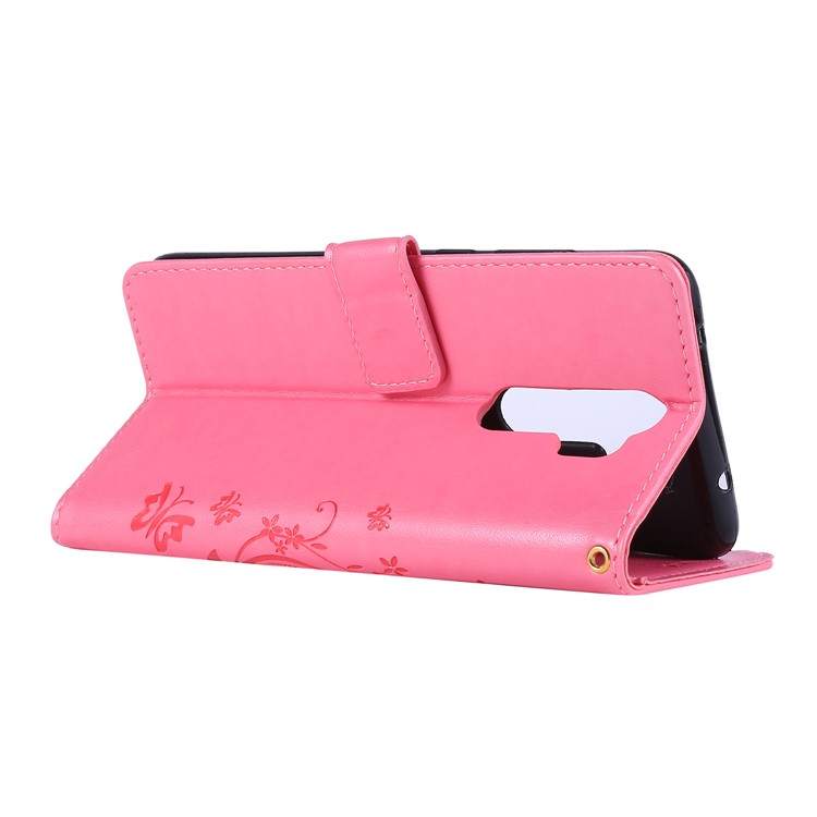 Imprint Butterfly Flower PU Leather Wallet Case for Xiaomi Redmi Note 8 Pro - Pink-4