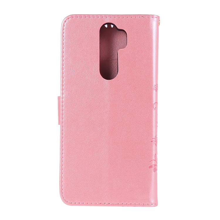 Imprint Butterfly Flower PU Leather Wallet Case for Xiaomi Redmi Note 8 Pro - Rose Gold-2