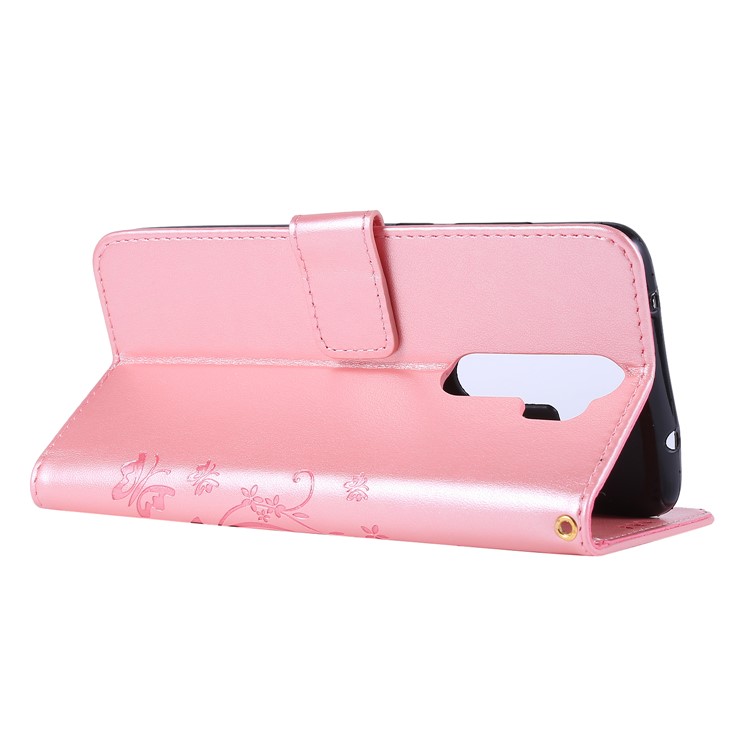 Imprint Butterfly Flower PU Leather Wallet Case for Xiaomi Redmi Note 8 Pro - Rose Gold-4