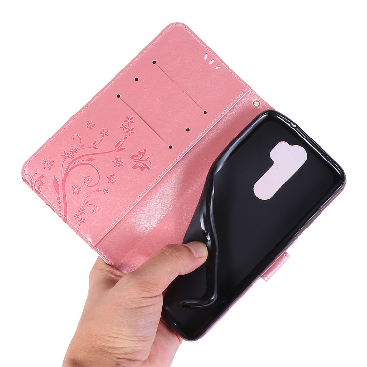 Imprint Butterfly Flower PU Leather Wallet Case for Xiaomi Redmi Note 8 Pro - Rose Gold-6