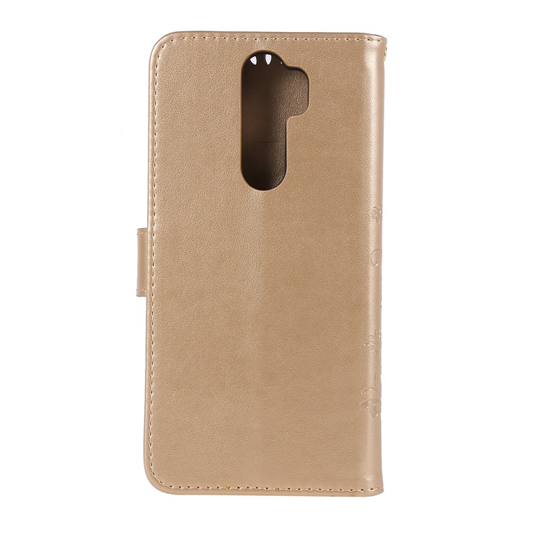 Imprint Butterfly Flower PU Leather Wallet Case for Xiaomi Redmi Note 8 Pro - Gold-2