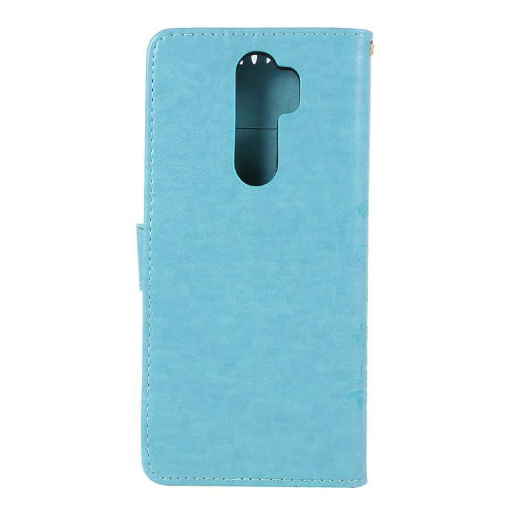 Imprint Butterfly Flower PU Leather Wallet Case for Xiaomi Redmi Note 8 Pro - Baby Blue-2