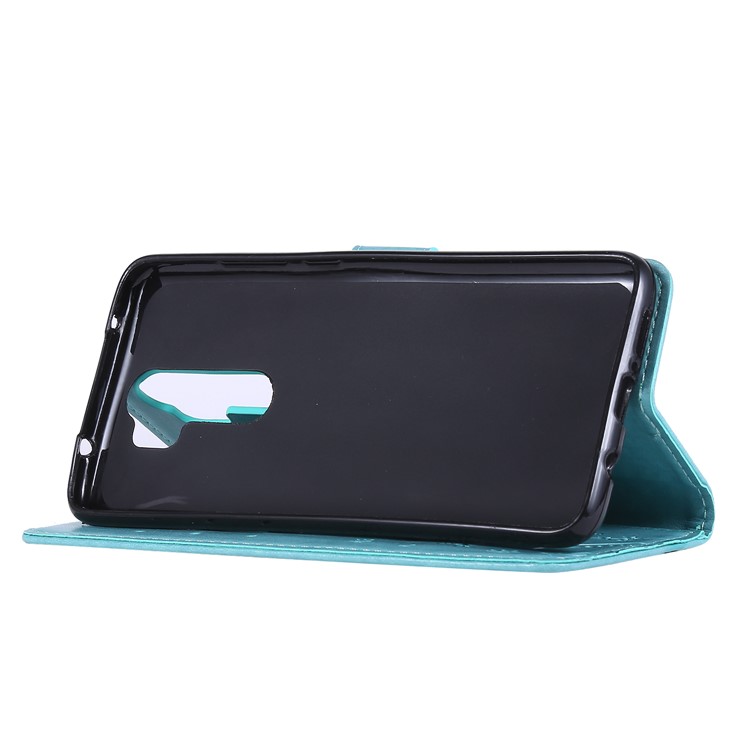 Imprint Butterfly Flower PU Leather Wallet Case for Xiaomi Redmi Note 8 Pro - Baby Blue-3