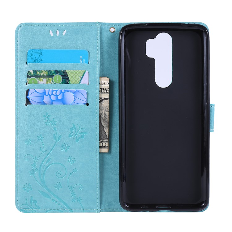 Imprint Butterfly Flower PU Leather Wallet Case for Xiaomi Redmi Note 8 Pro - Baby Blue-5