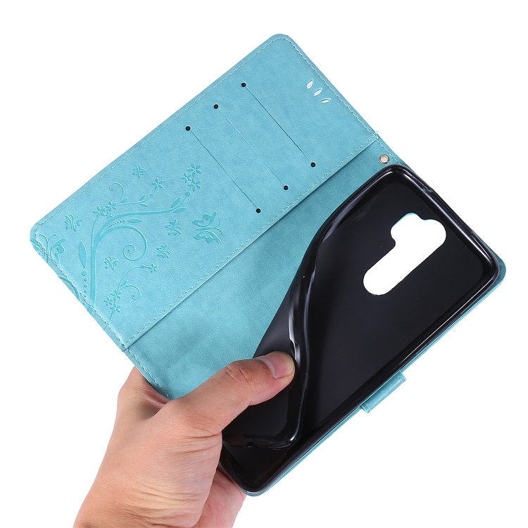 Imprint Butterfly Flower PU Leather Wallet Case for Xiaomi Redmi Note 8 Pro - Baby Blue-6