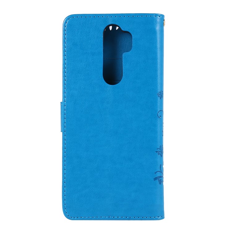 Imprint Butterfly Flower PU Leather Wallet Case for Xiaomi Redmi Note 8 Pro - Dark Blue-2