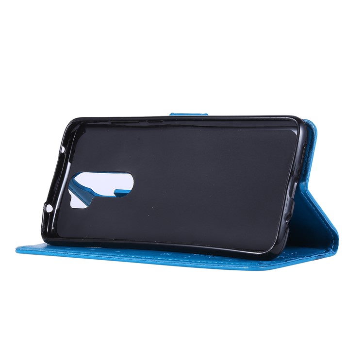 Imprint Butterfly Flower PU Leather Wallet Case for Xiaomi Redmi Note 8 Pro - Dark Blue-3