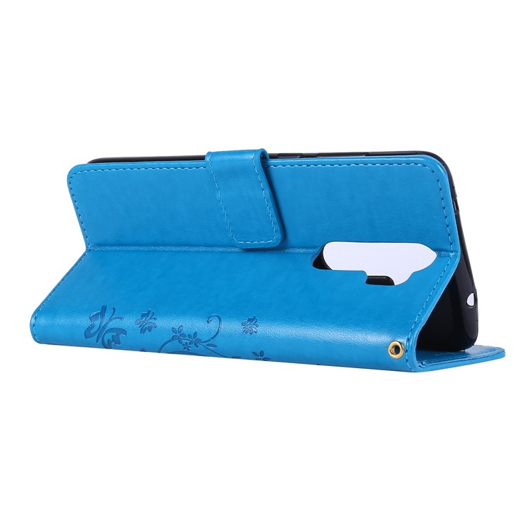 Imprint Butterfly Flower PU Leather Wallet Case for Xiaomi Redmi Note 8 Pro - Dark Blue-4