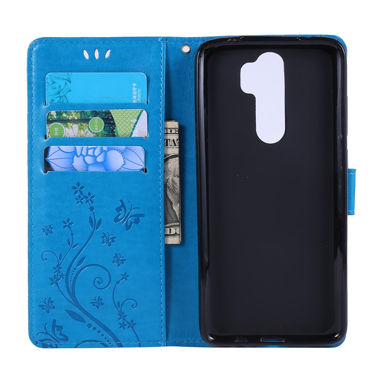 Imprint Butterfly Flower PU Leather Wallet Case for Xiaomi Redmi Note 8 Pro - Dark Blue-5