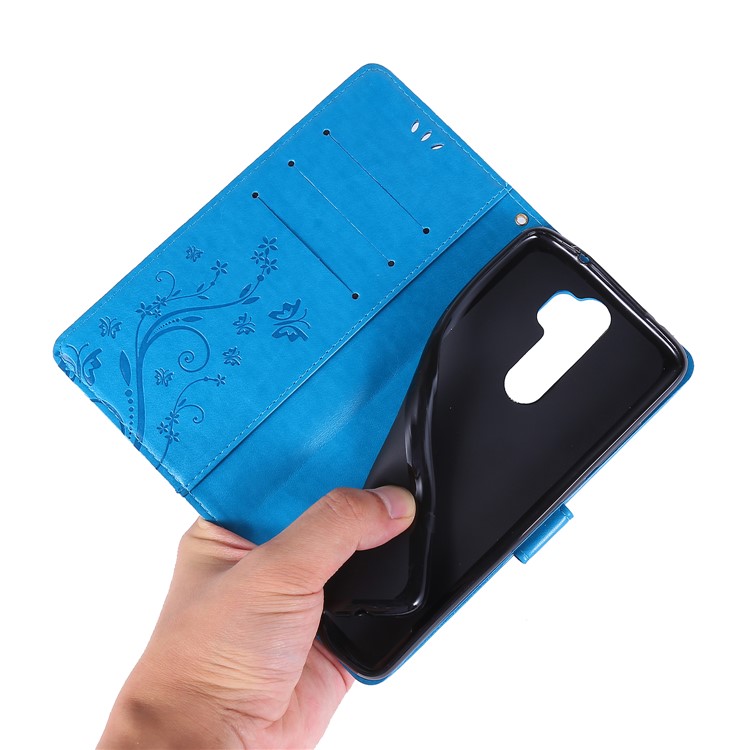 Imprint Butterfly Flower PU Leather Wallet Case for Xiaomi Redmi Note 8 Pro - Dark Blue-6