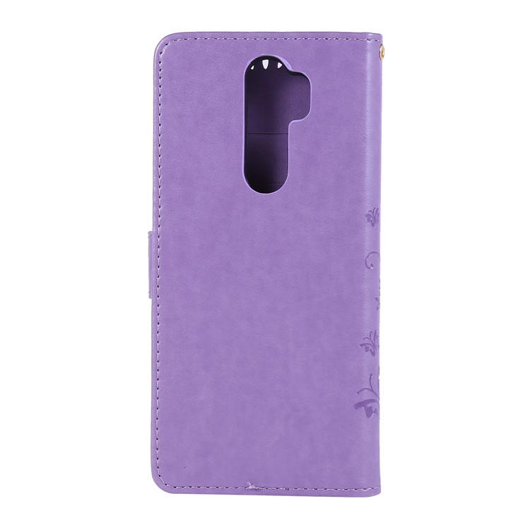 Imprint Butterfly Flower PU Leather Wallet Case for Xiaomi Redmi Note 8 Pro - Light Purple-2