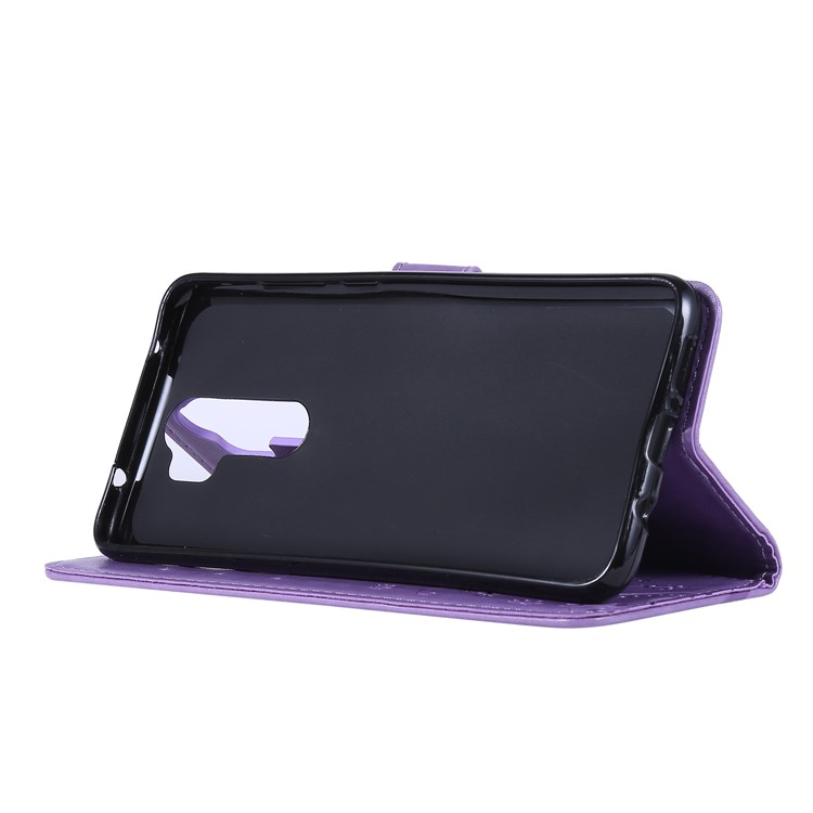 Imprint Butterfly Flower PU Leather Wallet Case for Xiaomi Redmi Note 8 Pro - Light Purple-3