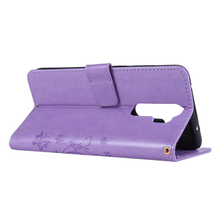 Imprint Butterfly Flower PU Leather Wallet Case for Xiaomi Redmi Note 8 Pro - Light Purple-4