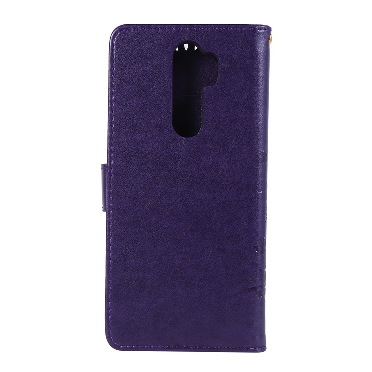 Imprint Butterfly Flower PU Leather Wallet Case for Xiaomi Redmi Note 8 Pro - Dark Purple-2