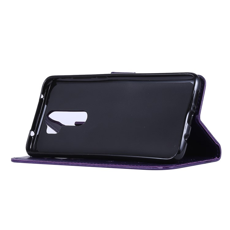 Imprint Butterfly Flower PU Leather Wallet Case for Xiaomi Redmi Note 8 Pro - Dark Purple-3