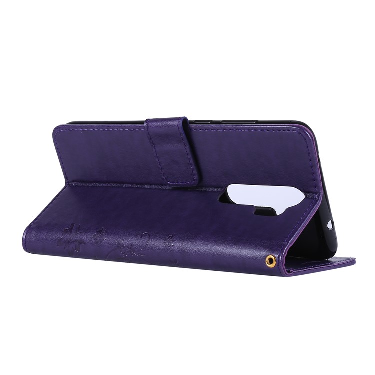 Imprint Butterfly Flower PU Leather Wallet Case for Xiaomi Redmi Note 8 Pro - Dark Purple-4