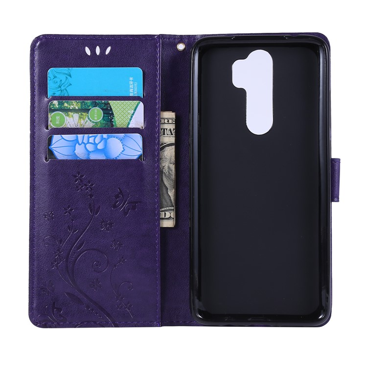 Imprint Butterfly Flower PU Leather Wallet Case for Xiaomi Redmi Note 8 Pro - Dark Purple-5