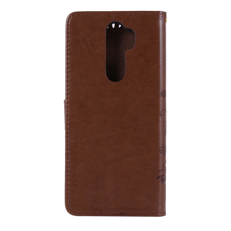 Imprint Butterfly Flower PU Leather Wallet Case for Xiaomi Redmi Note 8 Pro - Brown-2