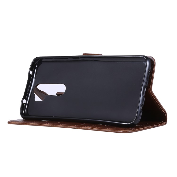 Imprint Butterfly Flower PU Leather Wallet Case for Xiaomi Redmi Note 8 Pro - Brown-3
