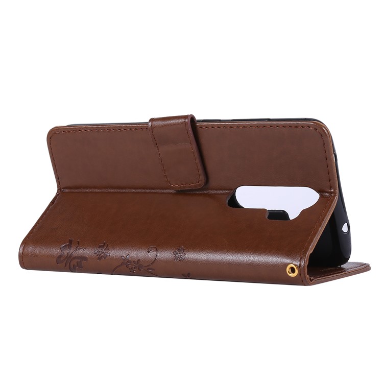 Imprint Butterfly Flower PU Leather Wallet Case for Xiaomi Redmi Note 8 Pro - Brown-4