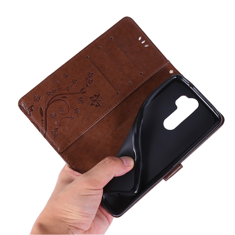 Imprint Butterfly Flower PU Leather Wallet Case for Xiaomi Redmi Note 8 Pro - Brown-6