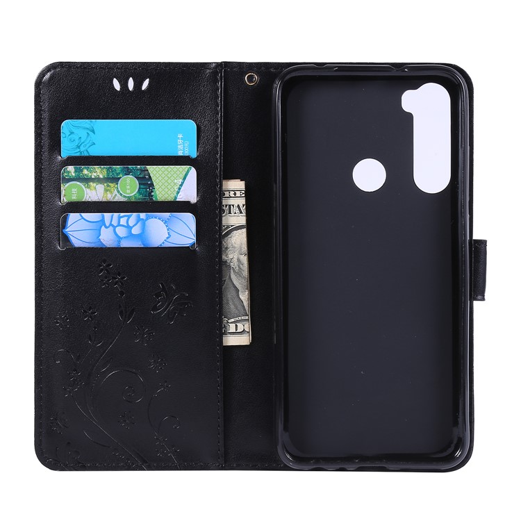 Imprint Butterfly Flower Wallet Leather Stand Case for Xiaomi Redmi Note 8 - Black-5