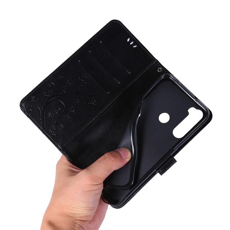 Imprint Butterfly Flower Wallet Leather Stand Case for Xiaomi Redmi Note 8 - Black-6