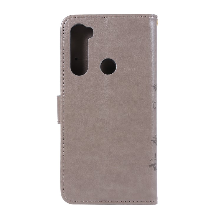 Imprint Butterfly Flower Wallet Leather Stand Case for Xiaomi Redmi Note 8 - Grey-2