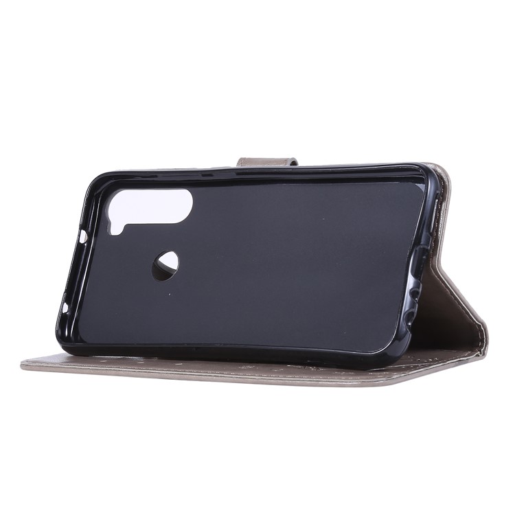 Imprint Butterfly Flower Wallet Leather Stand Case for Xiaomi Redmi Note 8 - Grey-3